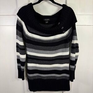 White House Black Market Striped Cowl Neck Sweater Sparkle Metallic‎ Knit Size L